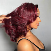 200% Density  Black Roots Vibrant Burgundy 99J 13*4 Lace Frontal Wig